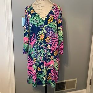 Lilly Pulitzer Erin Indigo All A Glow Pima Cotton Jersey Tunic Shirt Dress